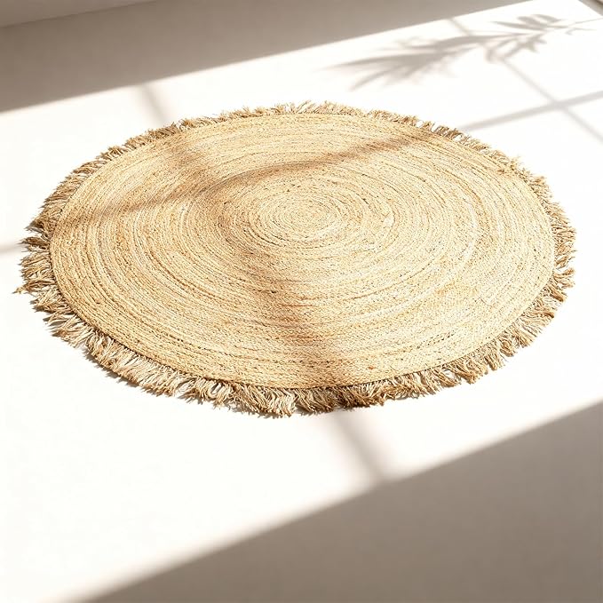 Hand Woven Round Jute Rug 3' - Natural Reversible Boho Area Rugs for Kitchen, Living Room I Farmhouse Indoor Outdoor Decorative Floor Rug - 3 Feet, Circular