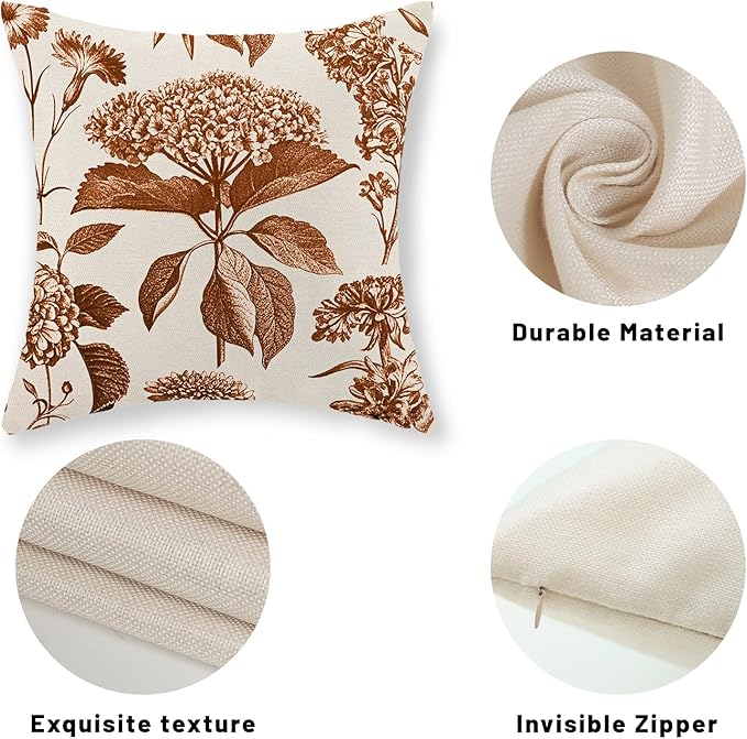 Orange Pillow Covers 20x20 Set of 2 Vintage Boho Floral Hydrangea Herbs Botanical Fall Throw Pillows Fall Outdoor Decoration Pillowcase Linen Farmhouse Cushion Case Decorative for Couch Sofa