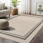 Beverly Rug Easy Jute Bordered Rug 10x14 Washable Large Indoor Outdoor Area Rugs for Living Dining Room Patio Office Stain Resistant Non Shedding Casual Indoor Outside Carpet 10 x 14 Off-White