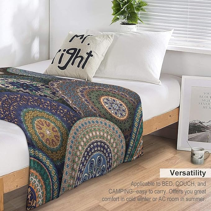 Indian Bohemian Throw Blanket Mandala Design Colorful Boho Floral Pattern Paisley Blanket for Sofa Bed Couch Chair Or Dorm 30"x40"