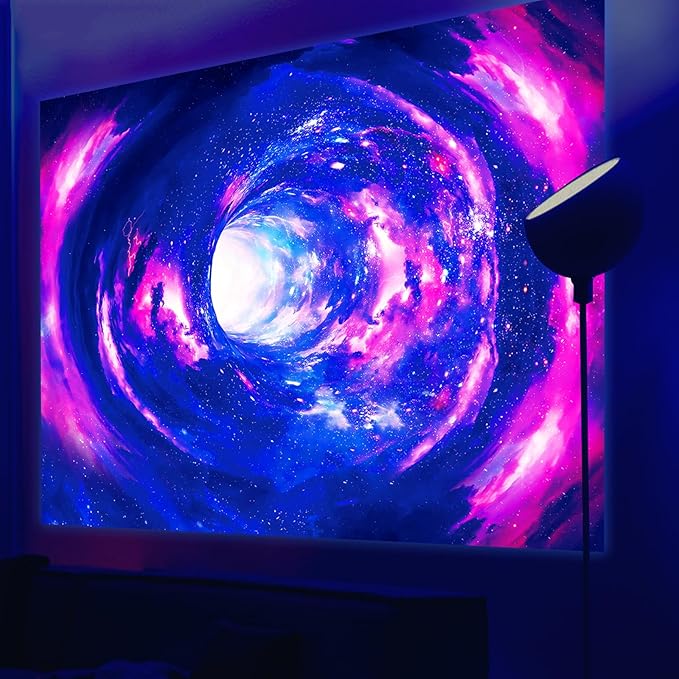 Atrippy Blacklight Galaxy 3D Tapestry for Bedroom, Glow in the Dark Space Room Decor Wall Hanging, UV Reactive Vortex Tapestries Backdrop Posters for Living Gamer Room Dorm Office 51x60 Inches