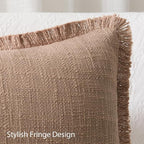 Kevin Textile 14x36 Inch Long Lumbar Pillow Cover 1 Pack Boho Fringe Decorative Rectangle Cushion Case with Tassels Neutral Cotton Woven Textured Farmhouse for Living Room Couch Sofa Bed, Khaki Brown