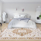 Amearea Vintage Design Area Rugs for Living Room, 5x8 Machine Washable Floral Collection Traditional Bedroom Rug, Low Pile Cute Kids Room Print Carpet, No Slip Office Kitchen Home Decor, Gold Yellow