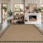 Easy Jute Rugs 10x14 Frame Natural Color Living Room Indoor Outdoor Area Rug for Patio and Kitchen Rug High Traffic Washable Easy to Clean Solid Boho Woven Design Carpet (10 x 14)