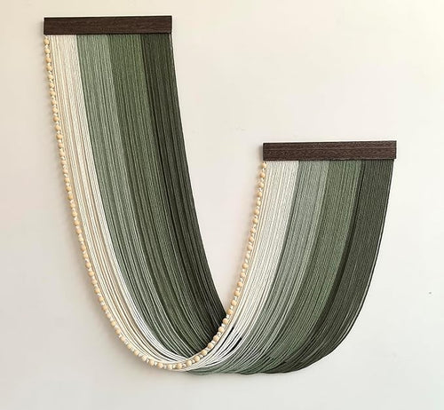 Achart Large Macrame Wall Hanging Dip Dyed Yarn Tapestry Ombre Yarn Gradient Color Macrame Wall Decor Macrame Tapestry Boho Decor for Bedroom Living Room Headboard Above Bed (Green + Bead)