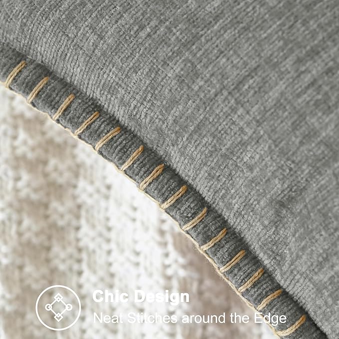 CaliTime Throw Pillow Covers Decorative 22 X 22 Inches Pack of 2 Cotton Thread Stitching Edges Solid Dyed Soft Chenille Cushion Cases for Couch Sofa Bed Living Room Farmhouse Medium Grey
