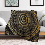 Black Gold Mandala Throw Blanket Boho Indian Hippie Vintage Abstract Bohemian Flower Blanket for Sofa Bed Couch Chair Or Dorm 50"x60"