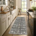 2'x6' Washable Runner Rug Utral Soft Lightweight Vintage Boho Distressed Non-Slip Backing,Low Pile Stain Resistant Farmhouse Rug for High-Traffic Hallway, Kitchen & Laundry