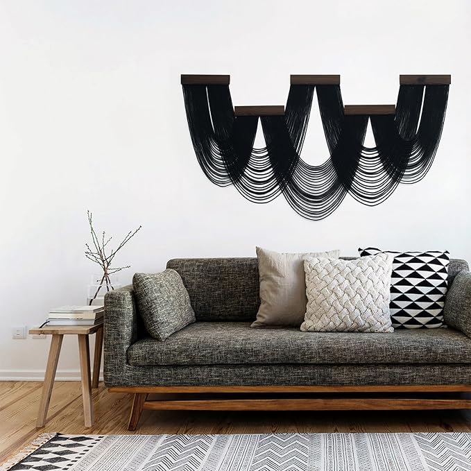 HVEST Large Macrame Wall Hanging Boho Decor, Black Bohemian Macrame Wall Art Geometric Modern Craftsmanship Handmade Woven Tapestry for Bedroom Living Room Backdrop, 53W x 28L inches
