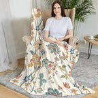 Boho Floral Throw Blanket, Bohemian Soft Cozy and Warm Couch Blankets Gift for Flower Lover, Decorative Blankets for Sofa Couch Bed, White Green 50×60 inches