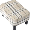 IBUYKE 16.54" Small Footstool, Linen Fabric Pouf, with Padded Seat Pine Wood Legs and Padded Rectangular Stool, for Bedroom, Stripe RF-BD215
