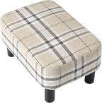 IBUYKE 16.54" Small Footstool, Linen Fabric Pouf, with Padded Seat Pine Wood Legs and Padded Rectangular Stool, for Bedroom, Stripe RF-BD215
