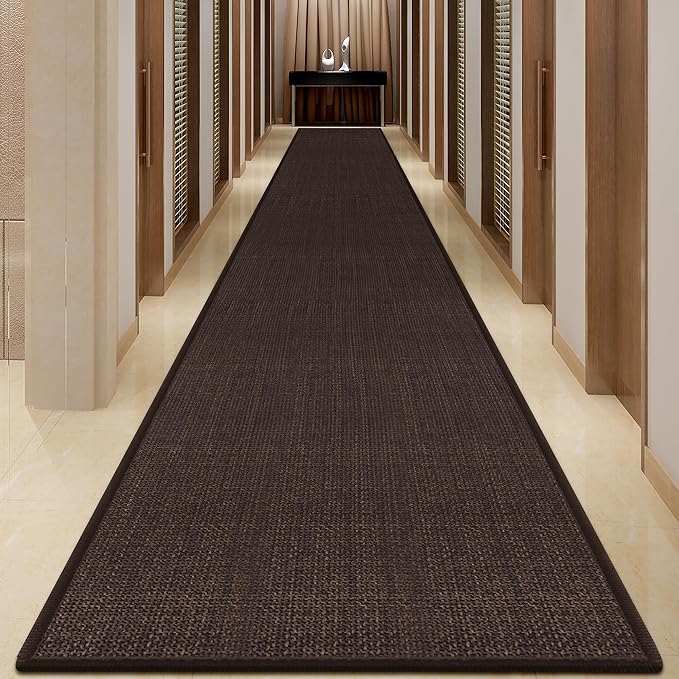 Jute Runner Rug Non Slip Washable, 19ft Rubber Backed Laundry Rugs Laundry Room Runner, Long Hallway Carpet Rug Mat, Deep Brown