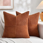 Fancy Homi 2 Packs Rust Decorative Throw Pillow Covers 16x16 Inch for Living Room Couch Bed, Rustic Farmhouse Boho Home Decor, Soft Corss Patchwork Corduroy Square Terracotta Cushion Case 40x40 cm