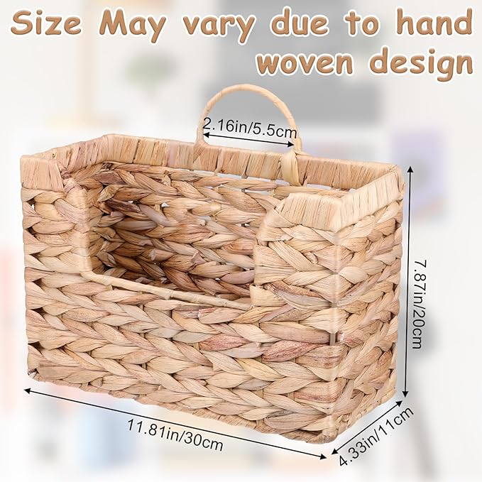 Woven Hanging Magazine Holder Water Hyacinth Storage Basket Wall Mounted Wicker Organizer Boho Modern Farmhouse Book Rack with Handle File Newspaper Mail Holder for Home Office