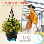 Black Hanging Self Watering Pots with Macrame Black Rope, 3 Pack Indoor & Outdoor Hanging Plant Pots with Built-in Reservoir, Wick Rope, Drainage Holes & Hooks, Stylish Boho Decor Hanging Planter