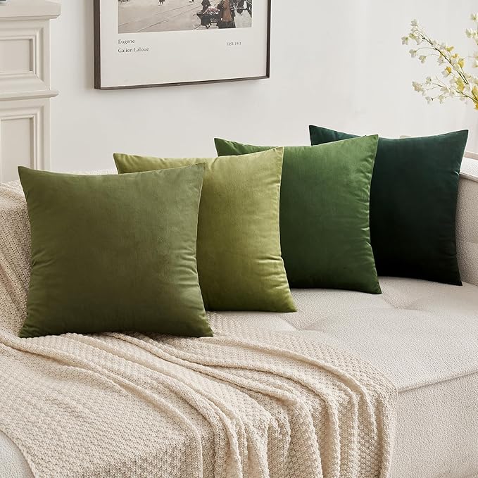 MIULEE Pack of 2 Olive Green Pillow Covers 18x18 Inch Decorative Velvet Throw Pillow Covers Modern Soft Couch Throw Pillows Farmhouse Home Decor for Spring Sofa Bedroom Living Room