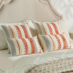 FUTEI Orange Decorative Throw Pillow Covers 12x20 Inch Set of 2, Soft Tufted Striped Textured Accent Pillow Case,Boho Pillows for Couch Decor
