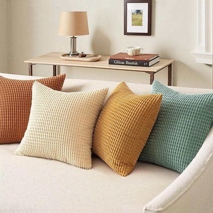 MIULEE Boho Farmhouse Decorative Pillow Covers 24x24 Inch Set of 4 Rustic Modern Fall Home Decor Couch Home Decor Couch Throw Pillows Summer Corduroy Pillowcases for Sofa Living Room Bed Orange/Teal