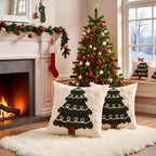 Tosleo Christmas Tufted Pillow Covers 18 x 18 inch Set of 2 Green Xmas Tree with Snowflake Throw Pillow Cover Party Decor Winter Holiday Embroidery Cushion Case for Sofa Couch Bed Living Room