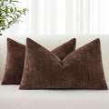 decorUhome Chenille Reddish Brown Spring Throw Pillow Covers 12x20 Inch Set of 2, Decorative Soft Couch Pillow Covers Solid Dyed Accent Farmhouse Neutral Rectangle Pillow Cases for Sofa