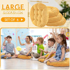 Jerify Floor Pillow Cushions Large Round Square Large Meditation Floor Pillow for Classroom Adult Meditation Picnic Party Seating Learning Daycare School(Round,Yellow,6 Pcs)