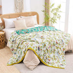 Boho Throw Blanket for Bed, 100% Cotton Soft Rustic Quilt Fall Blanket, 90"x98" Floral Printed Farmhouse Decor Bed Blankets, All Season Rustic Reversible Bohemian Throw Quilt