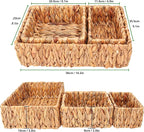 3 Set Rustic Water Hyacinth Storage Baskets - Rectangular Wicker Set for Organizing, Decorating, Bathroom, Living Room, Dining Room