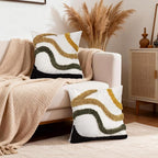 Boho Throw Pillow Covers 18x18 Inch Set of 1, Tufted Abstract Decorative Pillow Cover Mid Century Modern Pillow Cases Bohemian Cushion for Couch Sofa Bed Living Room Home Decor, Green-Brown