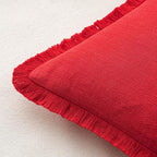 MIULEE Decorative Throw Pillow Covers Neutral Linen Fringe Throw Pillows Set of 2 Red Boho Farmhouse Cushion Covers with Tassels for Couch Sofa Bed Living Room Spring Home Decor 20x20 Inch