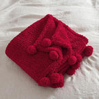 HORIMOTE HOME Ultra Soft Sherpa Throw Blanket with Pompom Fringe, Lightweight Plush Boho Throw Blanket for Couch, Sofa, Bedroom,Travel, Christmas Decor, Warm Blanket for Winter, 50"x60", Red