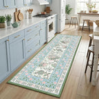 GarveeHome Blue Green Pink Washable 5x7 Area Rugs, Botanical Grove Vintage Cottage core Non-Slip Rug for Bedroom Living Room Nursery Kitchen Low-Pile Retro Carpet