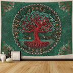 Accnicc Tree of Life Tapestry Green Nature Floral Plant Moon Phase Tapestries for Bedroom Aesthetic Hippie Boho Mandala Celestial Large Tapestry Wall Hanging for Dorm Living Room Decor 80 x 60 Inch