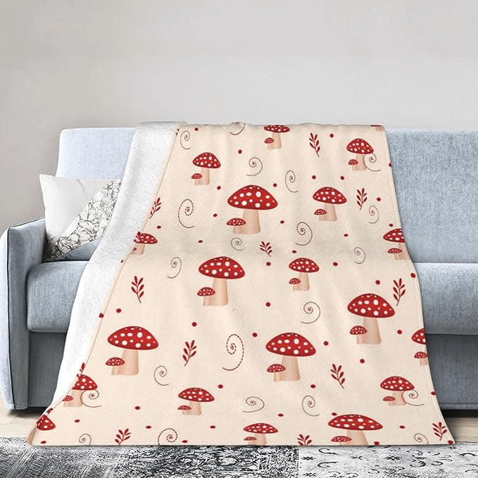 Mushroom Throw Blanket, Mushrooms Blankets, 320GSM Fluffy Cozy Soft Warm Plush Lightweight Decorative Blanket Gifts for Women Men Girls Boys Kids Baby (Mushrooms 2, 50"x40")