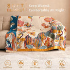 Boho Throw Blanket - 100% Cotton Soft Spring Throw Blanket for Bed, 50"x60" Reversible Breathable Lightweight Blankets, All Seasons Farmhouse Decor Floral Plant Butterfly Throw Quilt