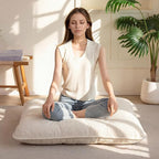 35" Washable Floor Pillow Cushion for Adults, Meditation Cushion Pillow, Extra Large Square Floor Sitting, Removable Tufted Corduroy Cover, for Tatami Living Room or Yoga, Beige, Machine Washable