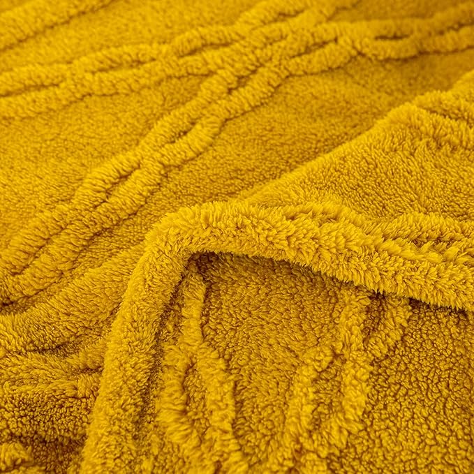 YUSOKI Queen Size Blanket Single Layer,Weight(4.4lb),370GMS-3D Stylish Design for Gift Home Decor (Mustard Yellow,90"x90")