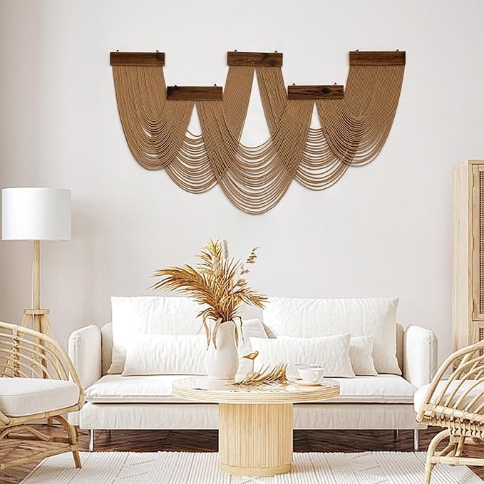 HVEST Large Macrame Wall Hanging Boho Decor, Brown Bohemian Macrame Wall Art Geometric Modern Craftsmanship Handmade Woven Tapestry for Bedroom Living Room Backdrop, 53W x 28L inches