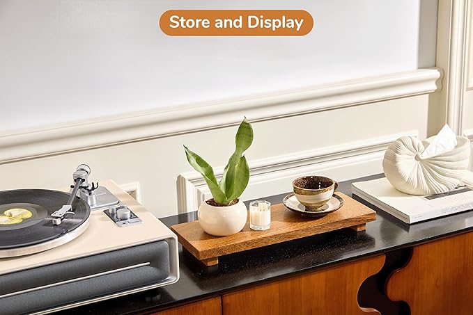 Narrow 17" Acacia Wood Riser Pedestal Stand – Farmhouse Wood Display Riser for Kitchen and Bathroom Decor - Counter Display, Plant Stand, Jewelry Holder, Vanity Tray, Candle Stand (Narrow:17"x6"x1.57")