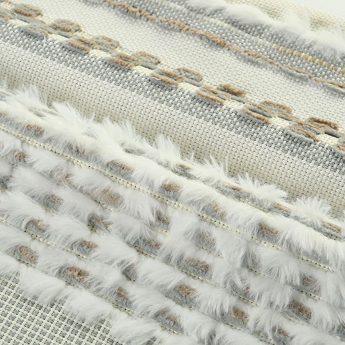 FUTEI Brown Grey Accent Throw Pillow Covers Set of 2, 18x18 Inch Plush Tufted Striped Textured Decorative Cushion Cases for Farmhouse Boho Couch Decor