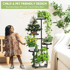 TOSKING 5-Tier Tall Plant Stand Indoor & Outdoor, Anti-Tip Round Base for Pots, Child and Pet Friendly, Heavy Duty Corner Shelf for Multiple Plants, Space-Saving Design for Living Room Balcony Garden (Black, 38in)