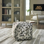 Signature Design by Ashley Albermarle Casual Geometric Patterned Pouf 18 x 18 Inches, Gray & Dark Brown