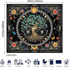 OIOVOIO Tree of Life Tapastry Sun and Moon Tapastry Bohemian Hippie Wishing Tree Tapestries Nature Flower Plant Butterfly Tapestries for Home Decor Bedroom Living Room Dorm Decor (59"x51", Black)