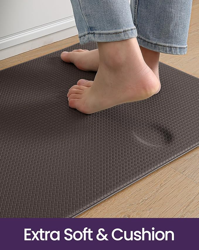 DEXI Kitchen Floor Mats Cushioned Anti Fatigue, 17x59 Narrow Short Standing Runner Rug Waterproof, Comfort Memory Foam Padded for Front Sink Laundry, Brown