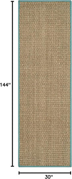 SAFAVIEH Natural Fiber Collection Runner Rug - 2'6" x 12', Natural & Teal, Seagrass, Basketweave Pattern with Border (NF114R)