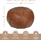 Thgonwid Round Unstuffed Pouf Cover, Leather Foot Stool Ottoman with Storage, Bean Bag Floor Chair, Multi Functional Footrest for Living Room, Bedroom or Balcony (Brown)