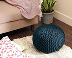 REDEARTH · Round Pouf Foot Stool Bean Bag Ottoman - Hand Knitted Boho Pouffe - Home Decor Poof - Stuffed Foot Rest for Living Room - Nursery - Bedroom - Patio (19.5"x19.5"x14") - Teal, Set of 2