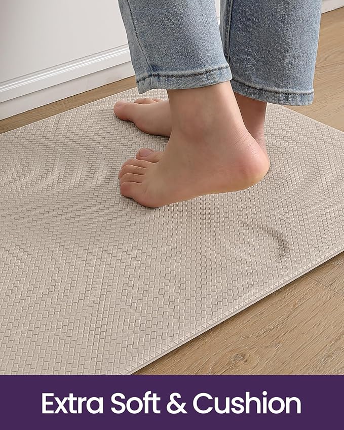 DEXI Kitchen Floor Mats Cushioned Anti Fatigue, 23x94, Large Long Standing Runner Rug Waterproof, Comfort Memory Foam Padded for Front Sink Laundry, Beige