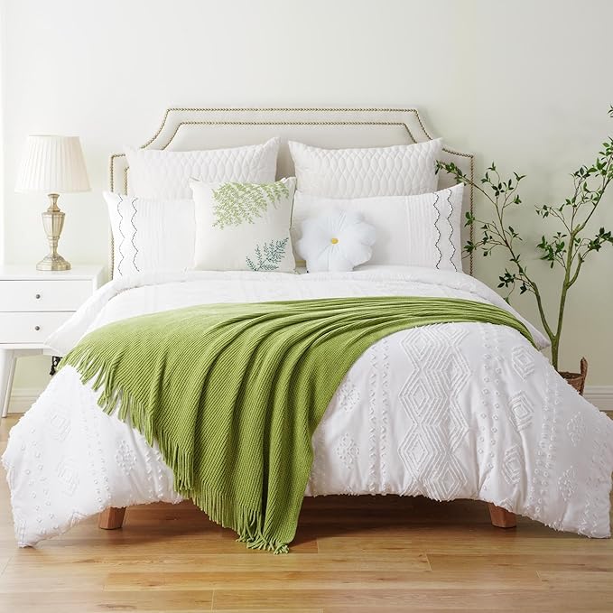 BATTILO HOME Apple Green Throw Blanket for Couch, Soft Chenille Knit Throws with Tassels for Home Decor, Spring Green Throws for Couch Cover, 60"x80"