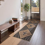 LIVEBOX Easy Jute Checkered Rug Runners for Hallways Non Slip, 2x5 Washable Rug for Kitchen Ultra Thin No Shed Jute Rugs Entryway Runner, Black and Beige Farmhouse Throw Carpet for Bathroom Laundry